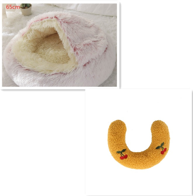 2-in-1 Round Plush Pet Bed Soft Warm Indoor Nest