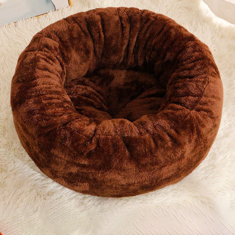 Long Plush Donut Round Bed With Fluffy Cushion For Pets