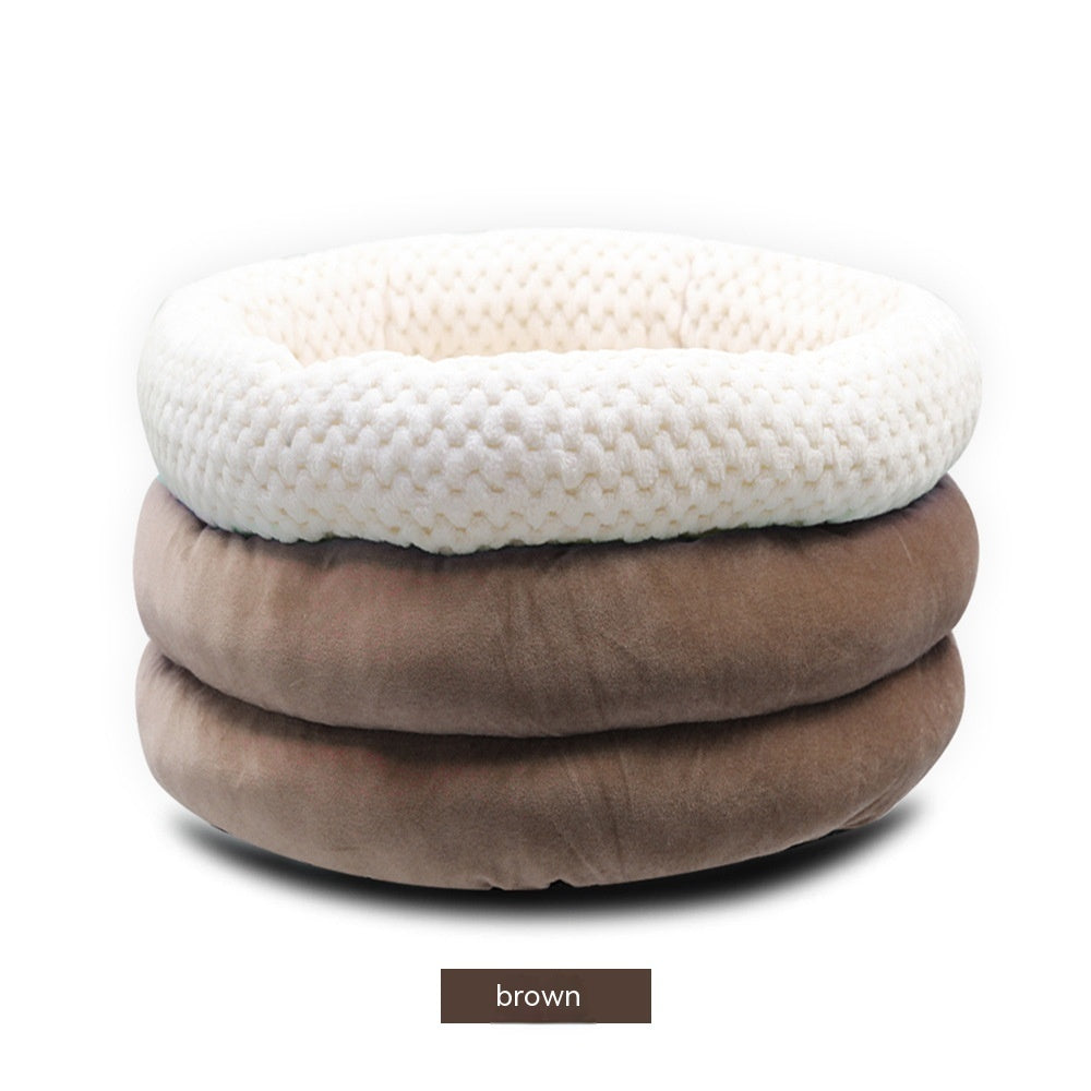 Semi-Closed Round Velvet Deep Sleep Bed For Pets