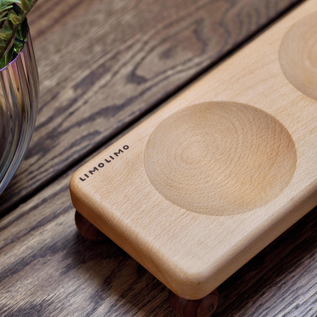 Solid Wood Pet Bowl With Ceramic Insert For Feeding