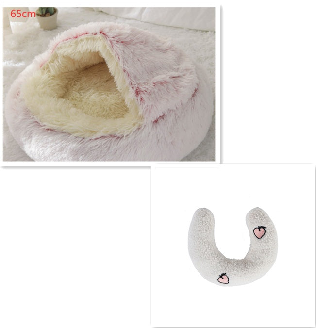 2-in-1 Round Plush Pet Bed Soft Warm Indoor Nest