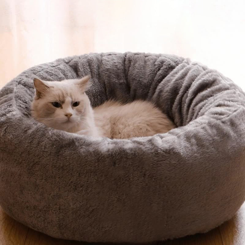 Long Plush Donut Round Bed With Fluffy Cushion For Pets