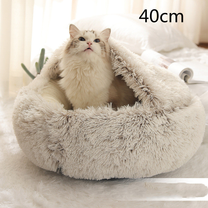 2-in-1 Round Plush Pet Bed Soft Warm Indoor Nest