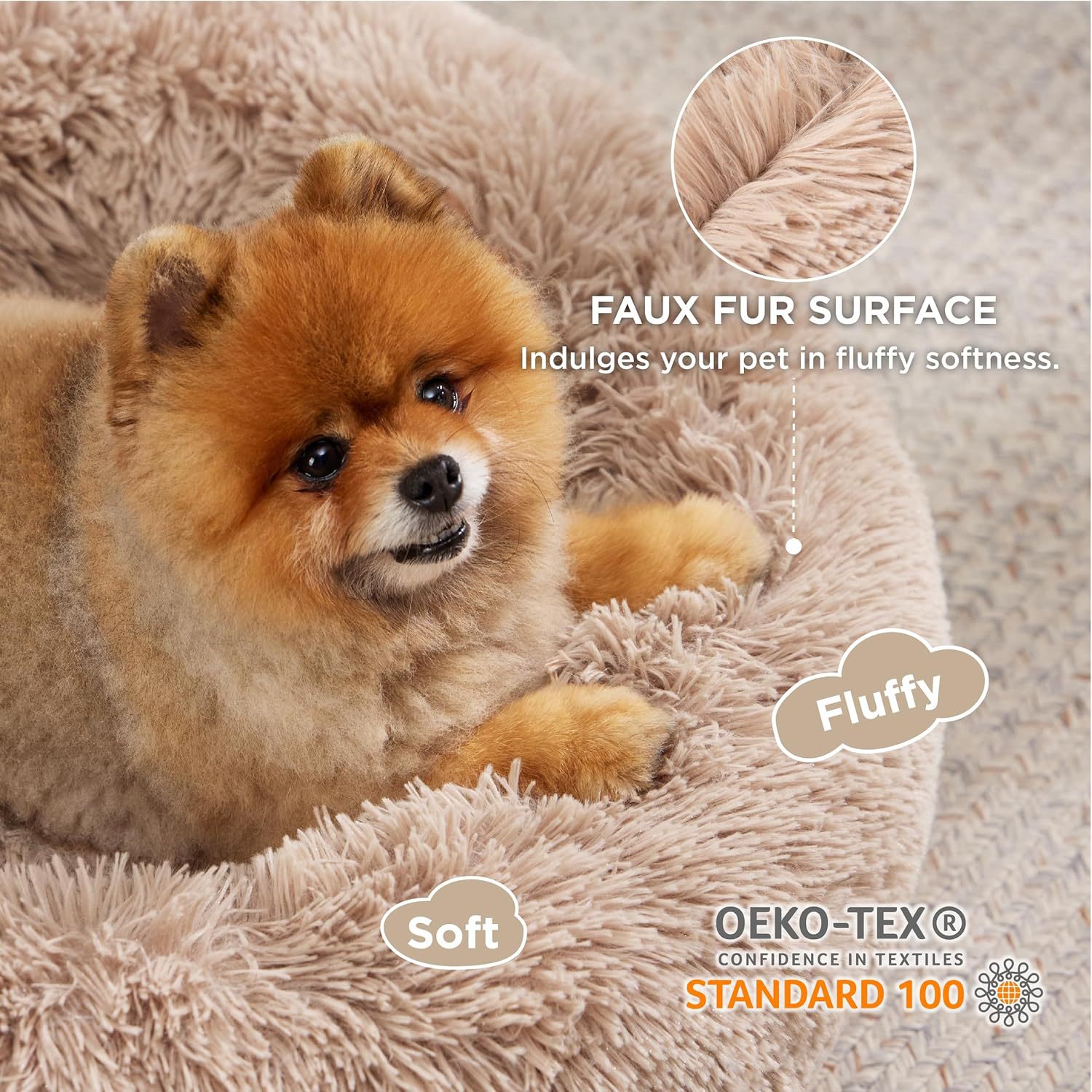 Indoor Non-Slip Round Fluffy Plush Bed For Pets