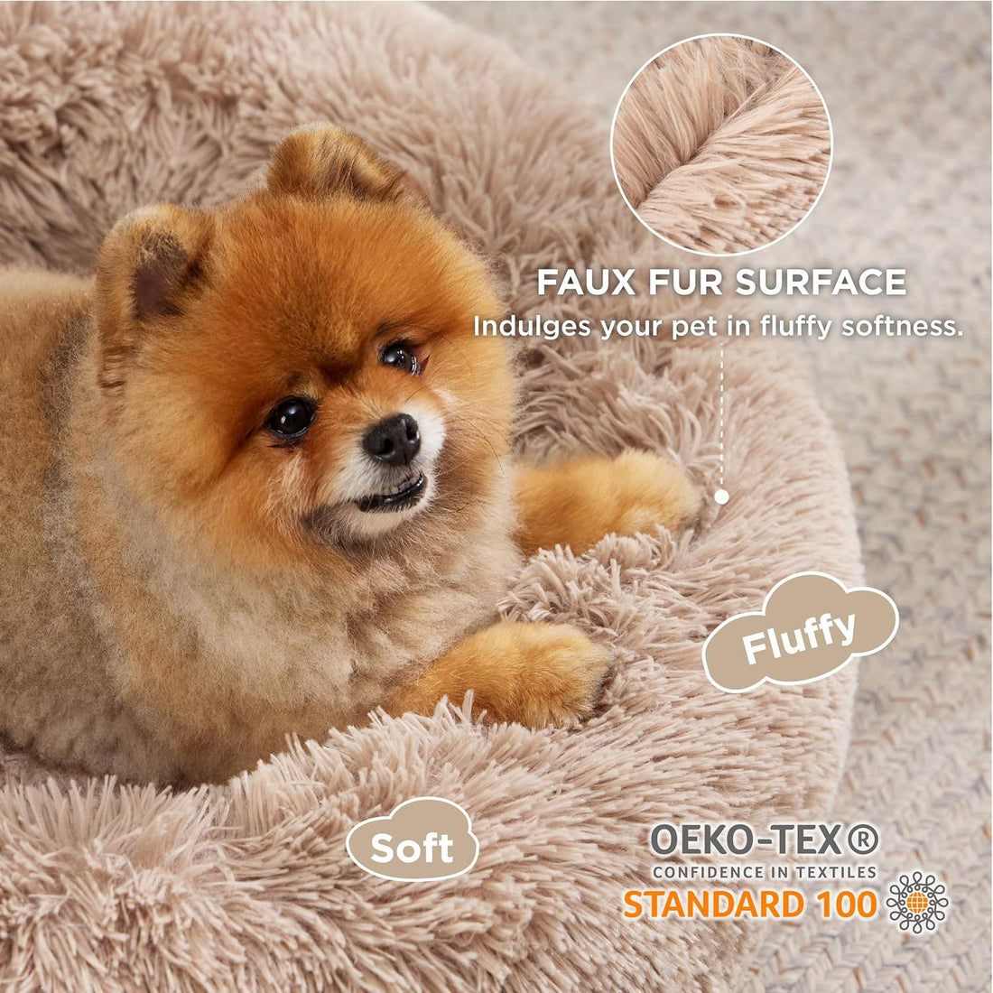 Indoor Non-Slip Round Fluffy Plush Bed For Pets