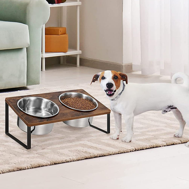 Iron And Wood Elevated Feeding Rack With Bowl For Pets