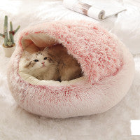 2-in-1 Round Plush Pet Bed Soft Warm Indoor Nest