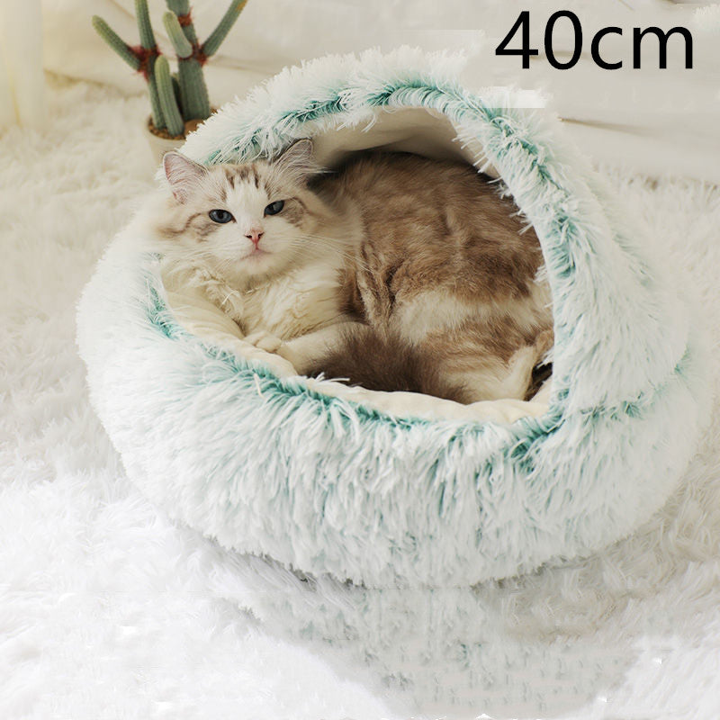 2-in-1 Round Plush Pet Bed Soft Warm Indoor Nest