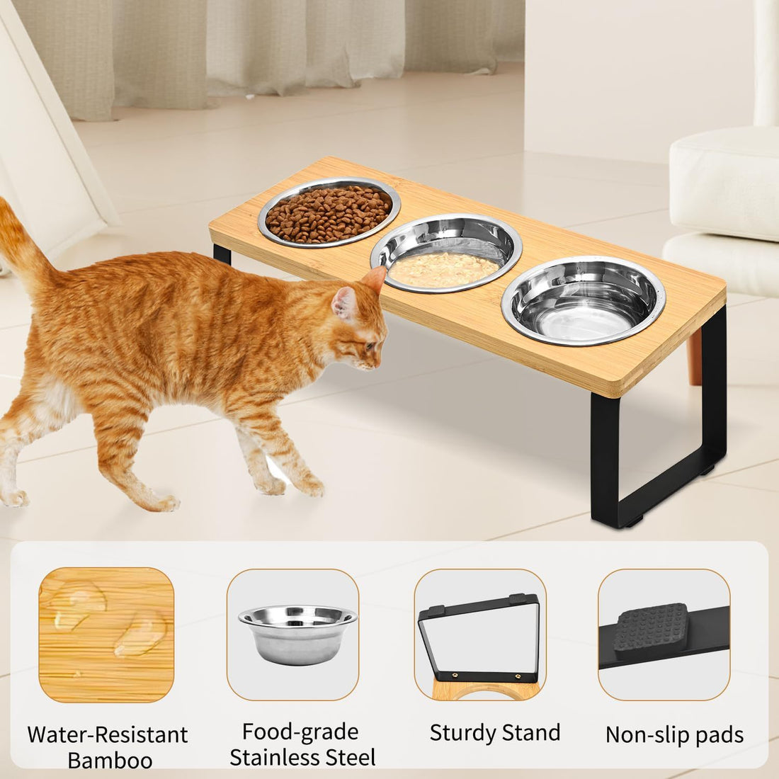 Iron And Wood Elevated Feeding Rack With Bowl For Pets