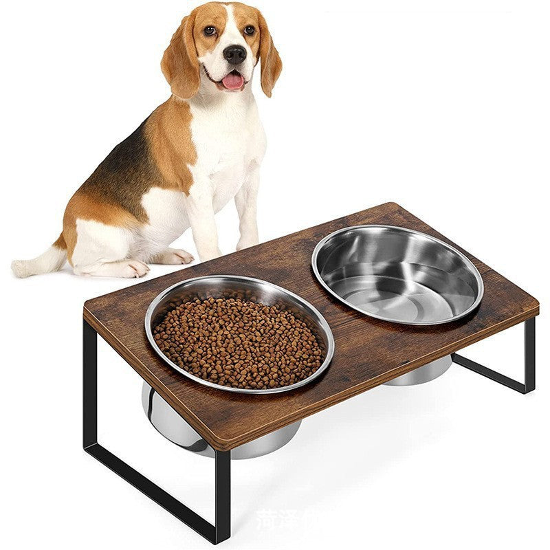 Iron And Wood Elevated Feeding Rack With Bowl For Pets