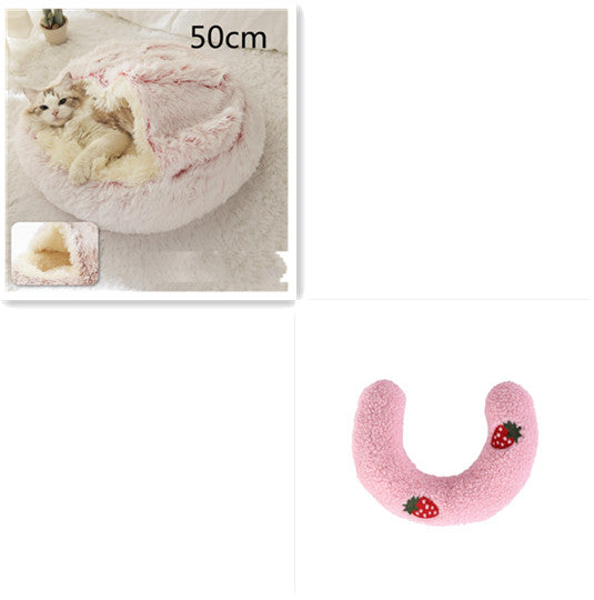 2-in-1 Round Plush Pet Bed Soft Warm Indoor Nest
