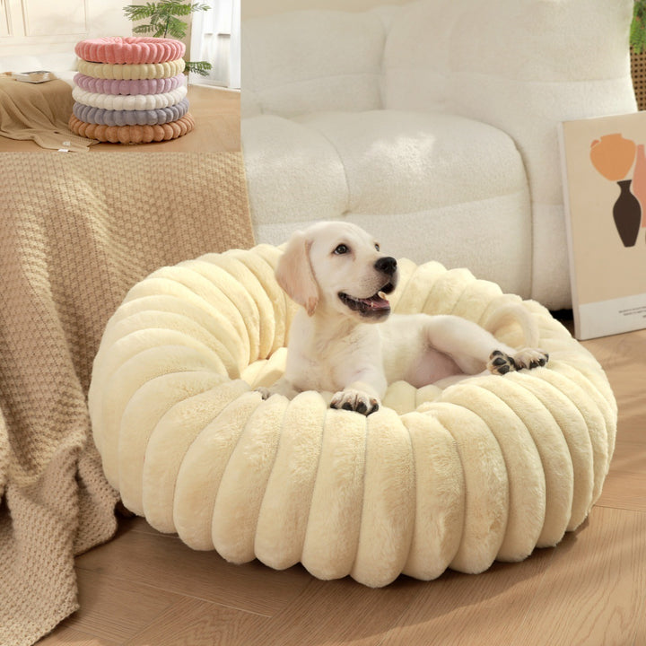 High-Density Plush Round Bed For Pets Winter Use