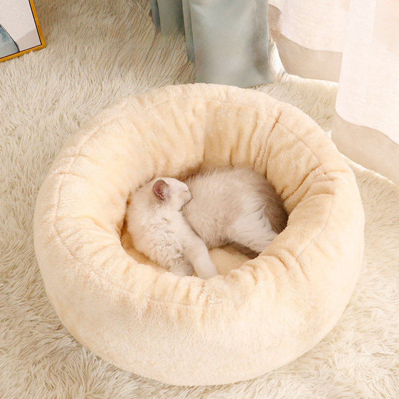 Long Plush Donut Round Bed With Fluffy Cushion For Pets