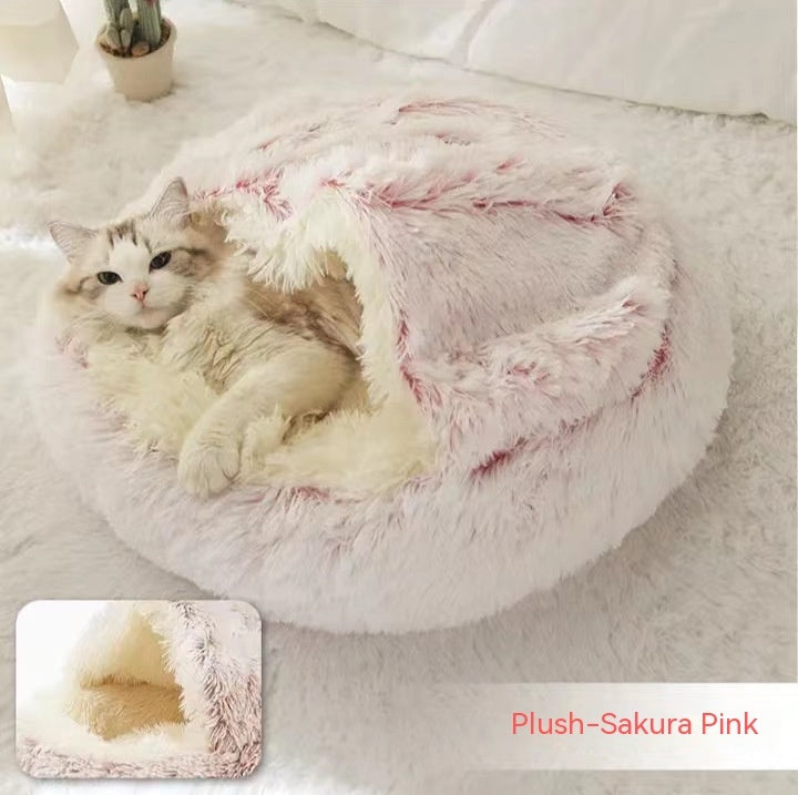 2-in-1 Round Plush Pet Bed Soft Warm Indoor Nest