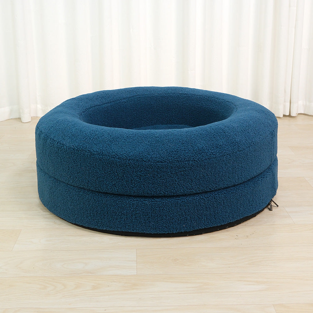 Solid Color Round Leisure Bed For Pets