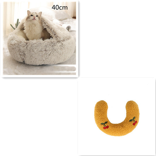 2-in-1 Round Plush Pet Bed Soft Warm Indoor Nest
