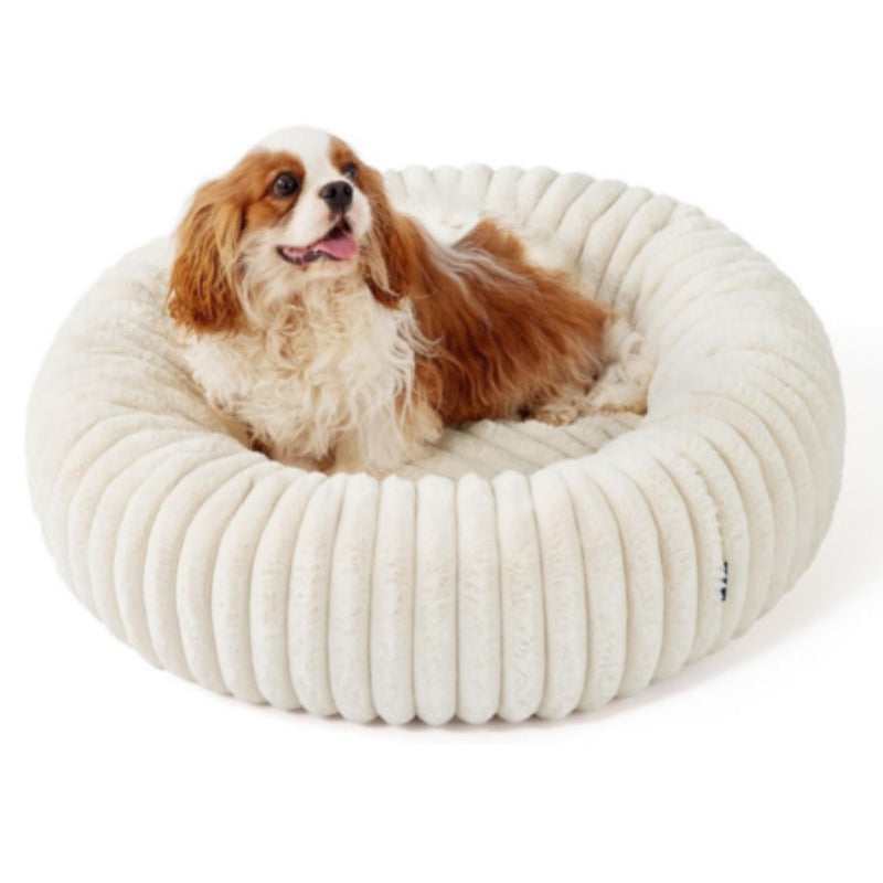 High-Density Vertical Stripe Plush Round Bed For Pets Winter Use