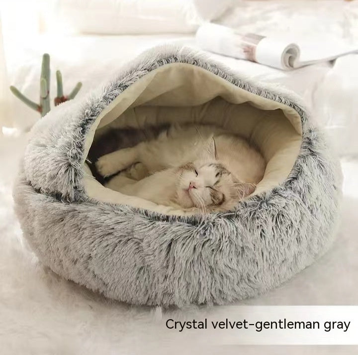 2-in-1 Round Plush Pet Bed Soft Warm Indoor Nest