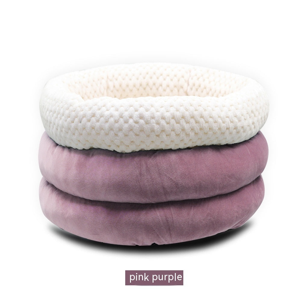 Semi-Closed Round Velvet Deep Sleep Bed For Pets