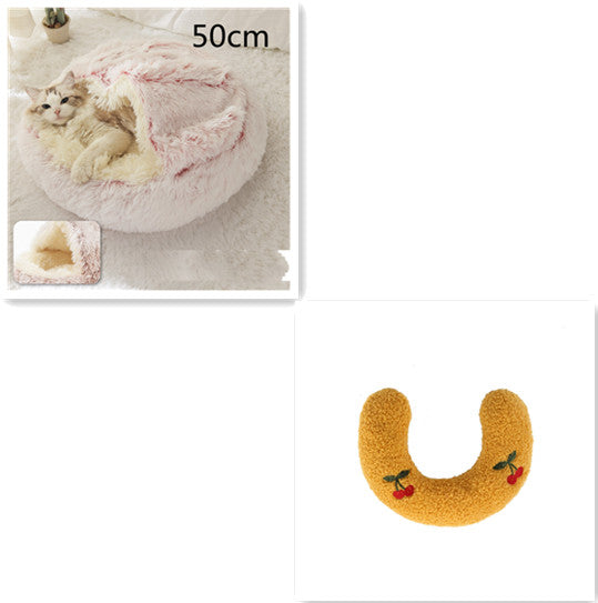 2-in-1 Round Plush Pet Bed Soft Warm Indoor Nest