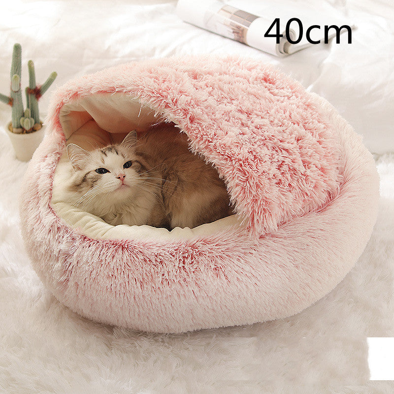 2-in-1 Round Plush Pet Bed Soft Warm Indoor Nest