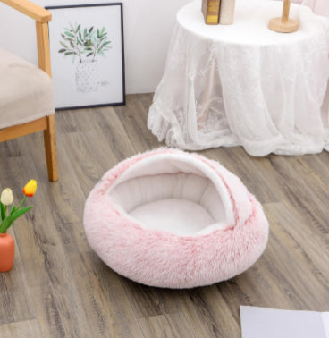 2-in-1 Round Plush Pet Bed Soft Warm Indoor Nest