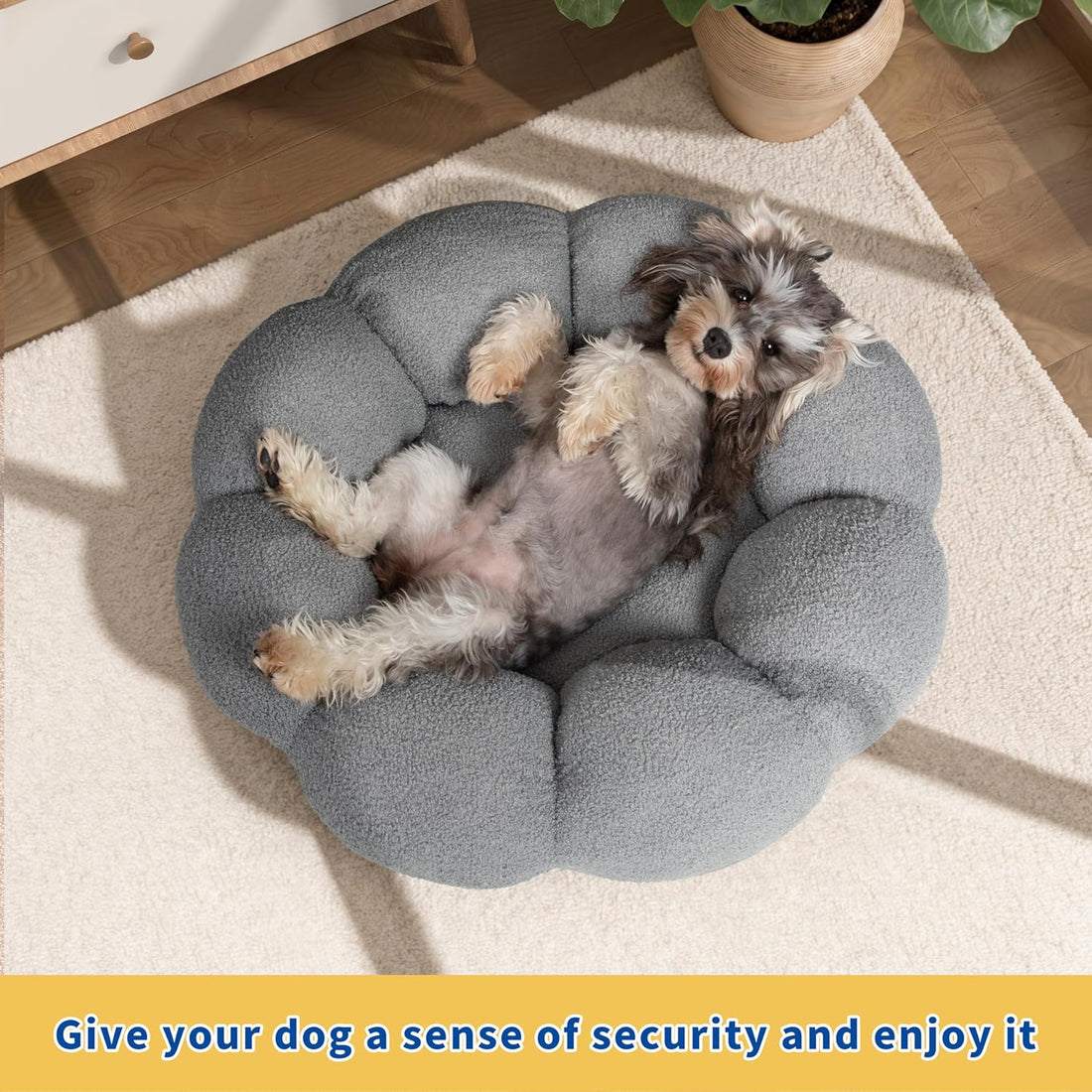 Fluffy Flower Plush Pet Bed Round Donut Calming Non-Slip Cushion
