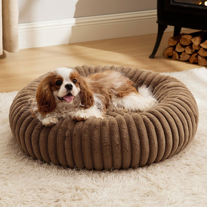 High-Density Vertical Stripe Plush Round Bed For Pets Winter Use