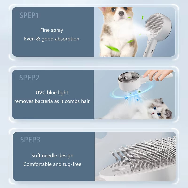 3-in-1 Electric Steam Brush With Massage And Grooming Function For Pets