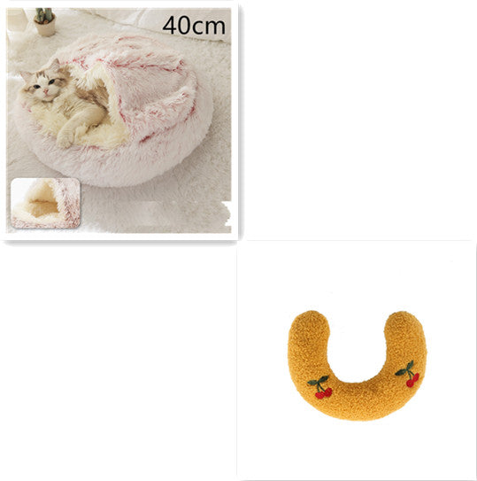 2-in-1 Round Plush Pet Bed Soft Warm Indoor Nest