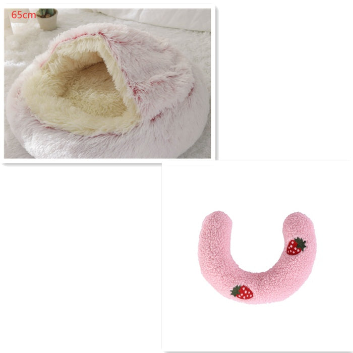 2-in-1 Round Plush Pet Bed Soft Warm Indoor Nest