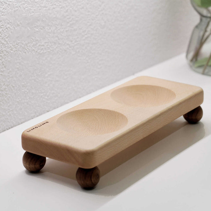 Solid Wood Pet Bowl With Ceramic Insert For Feeding