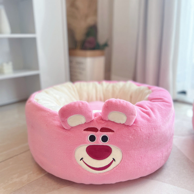 Cartoon Plush Pet Nest Round Soft Bed Four Seasons Cushion