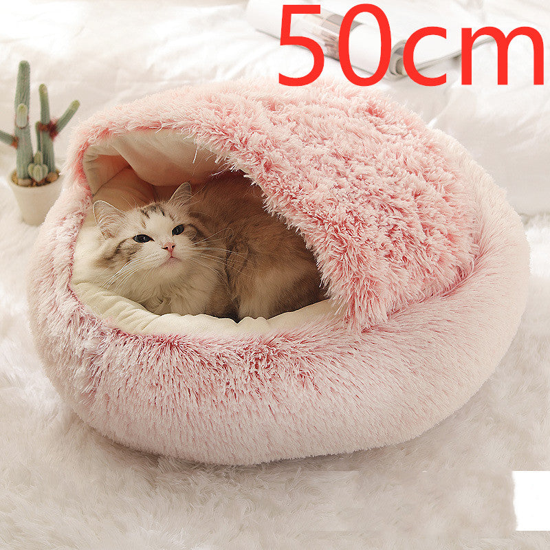 2-in-1 Round Plush Pet Bed Soft Warm Indoor Nest
