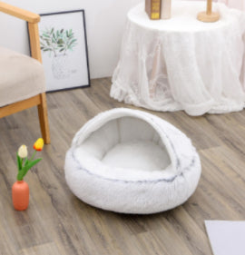 2-in-1 Round Plush Pet Bed Soft Warm Indoor Nest