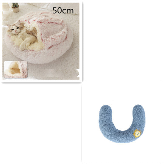 2-in-1 Round Plush Pet Bed Soft Warm Indoor Nest