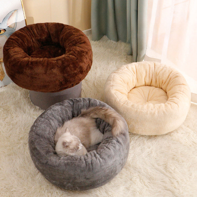 Long Plush Donut Round Bed With Fluffy Cushion For Pets