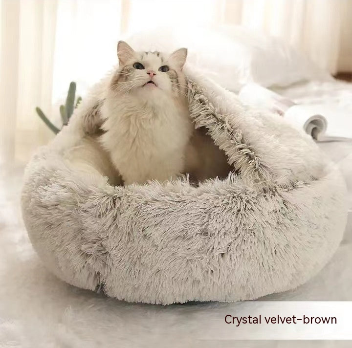 2-in-1 Round Plush Pet Bed Soft Warm Indoor Nest