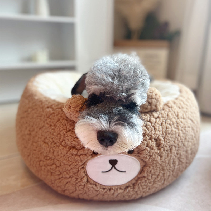 Cartoon Plush Pet Nest Round Soft Bed Four Seasons Cushion