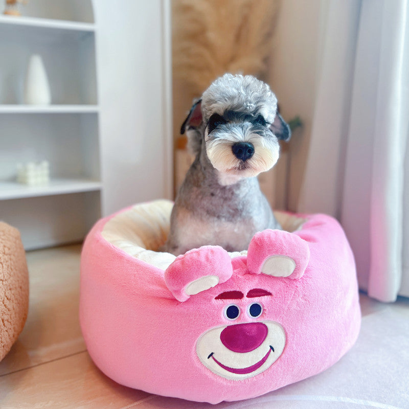 Cartoon Plush Pet Nest Round Soft Bed Four Seasons Cushion