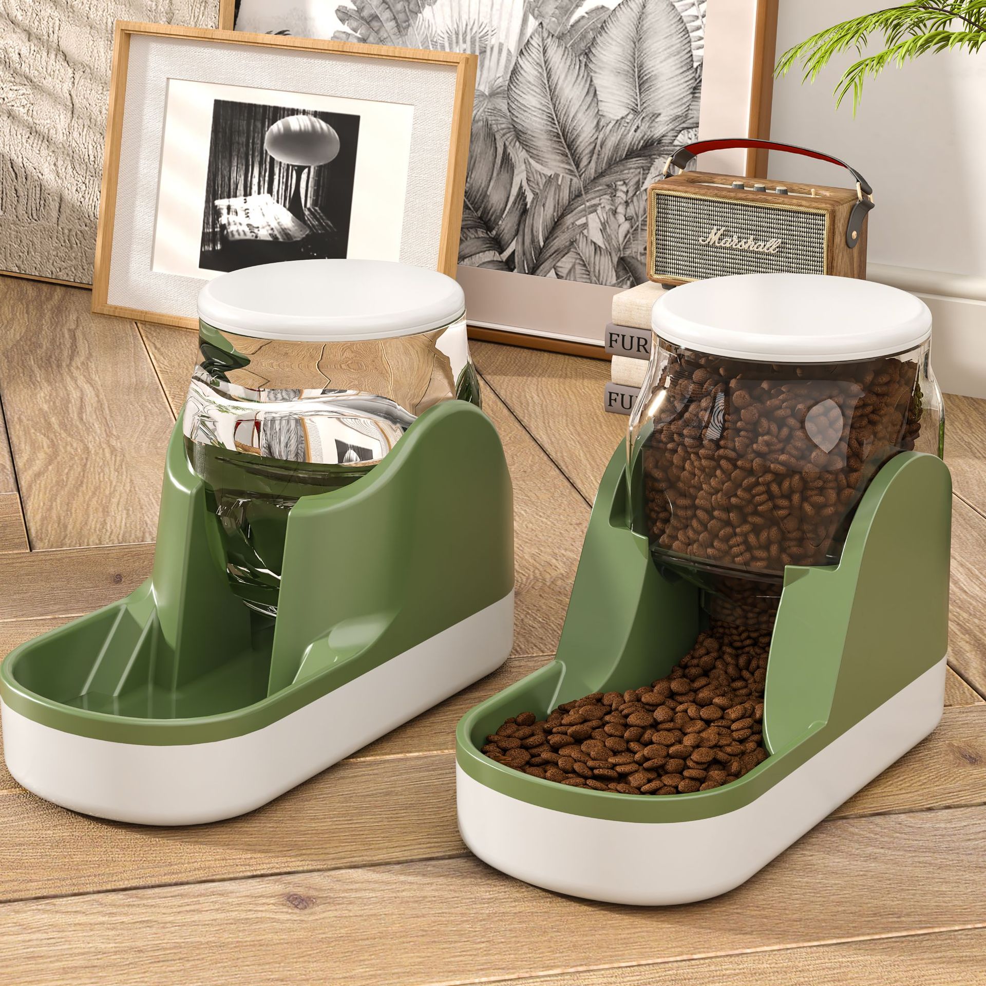 Automatic Water Fountain And Food Dispenser With Large Capacity For Pets