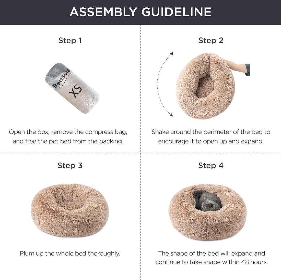 Indoor Non-Slip Round Fluffy Plush Bed For Pets