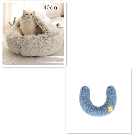 2-in-1 Round Plush Pet Bed Soft Warm Indoor Nest