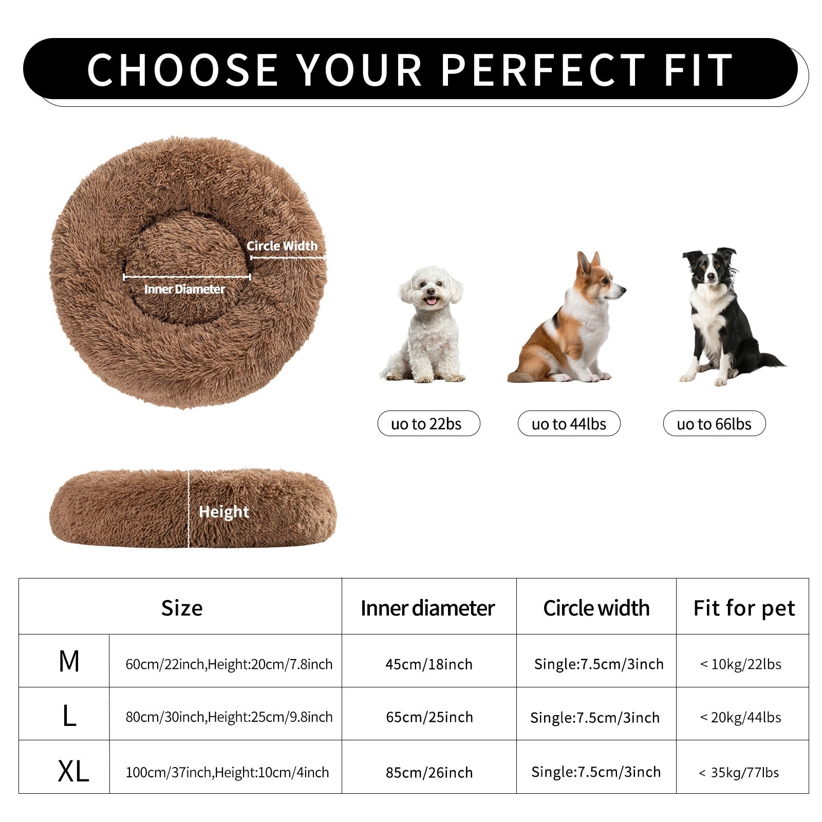 Washable Doughnut-Shaped Soft Round Bed For Medium And Large Pets