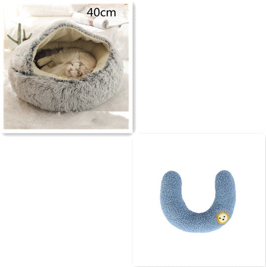 2-in-1 Round Plush Pet Bed Soft Warm Indoor Nest