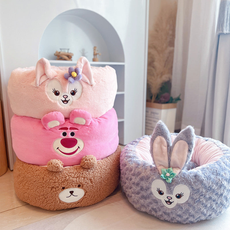 Cartoon Plush Pet Nest Round Soft Bed Four Seasons Cushion