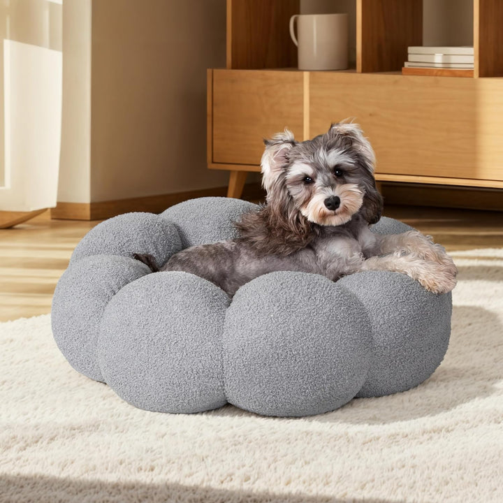 Fluffy Flower Plush Pet Bed Round Donut Calming Non-Slip Cushion