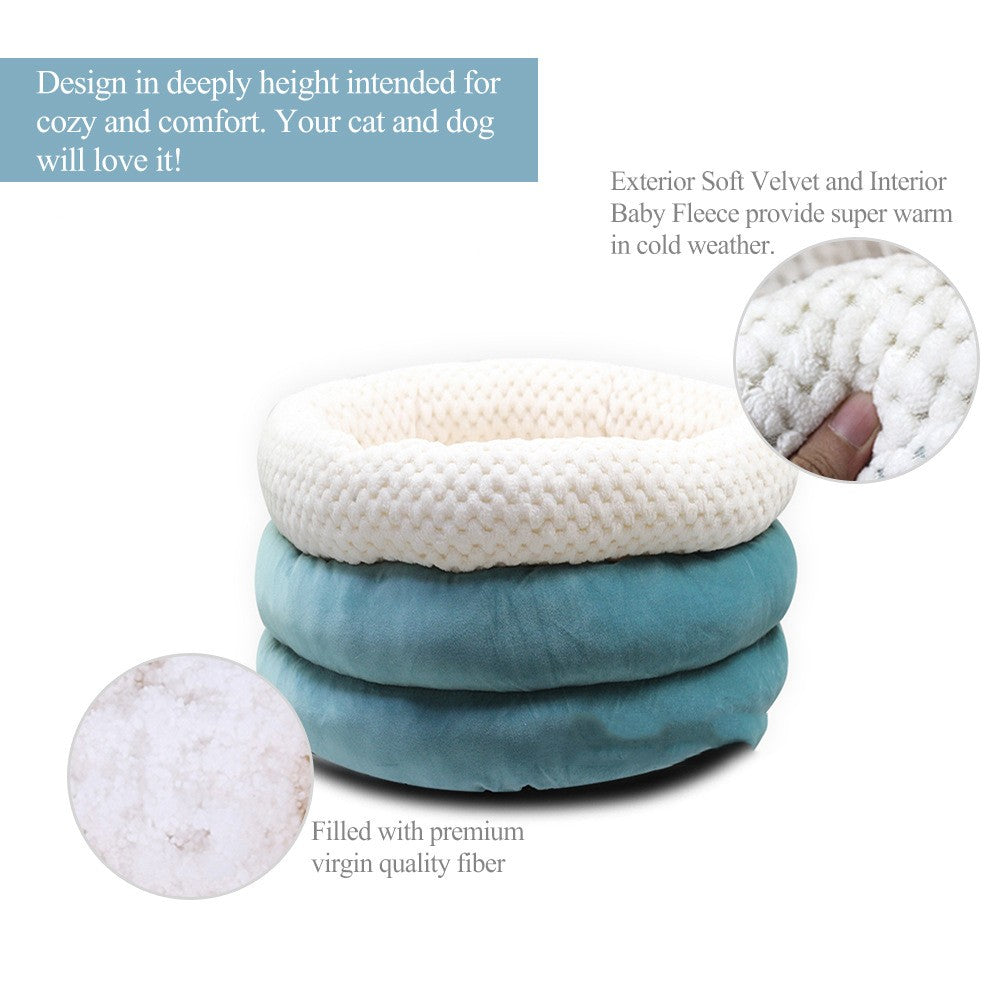 Semi-Closed Round Velvet Deep Sleep Bed For Pets
