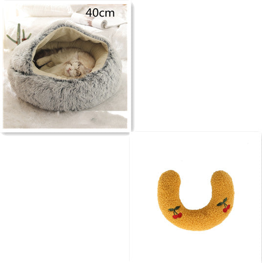 2-in-1 Round Plush Pet Bed Soft Warm Indoor Nest