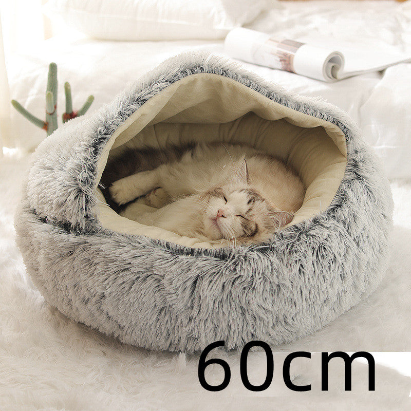 2-in-1 Round Plush Pet Bed Soft Warm Indoor Nest